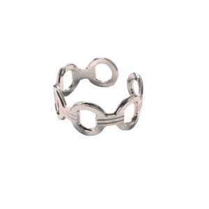 Une bague-manchette revisitée en version cosmique : lignes nettes, style chaîne couture, et éclat argenté. Le bijou idéal pour donner une touche mode affirmée sans jamais surcharger la silhouette.